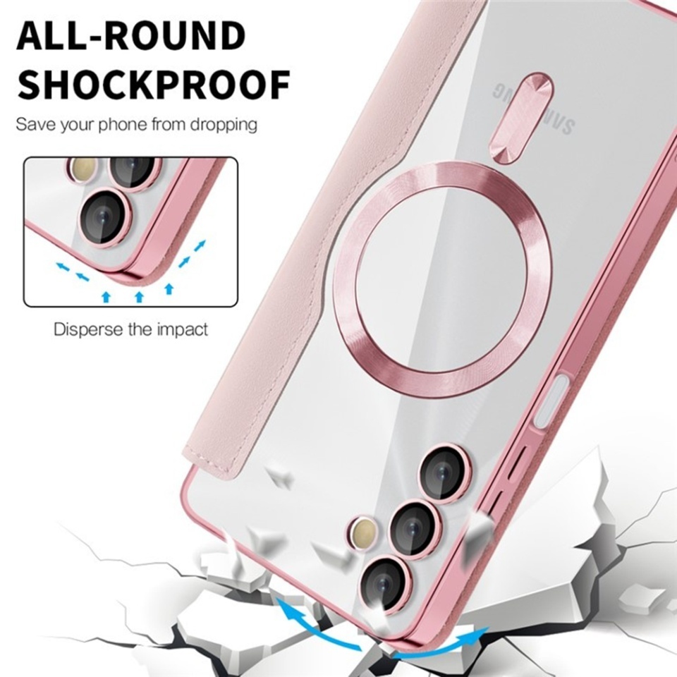Husa pentru Samsung Galaxy A05s tip carte, SKYDDAR INOVATION, SmartMag Book, Magsafe, RFiD, Suport Carduri, set cu sticker, Roz - 3 | YEO