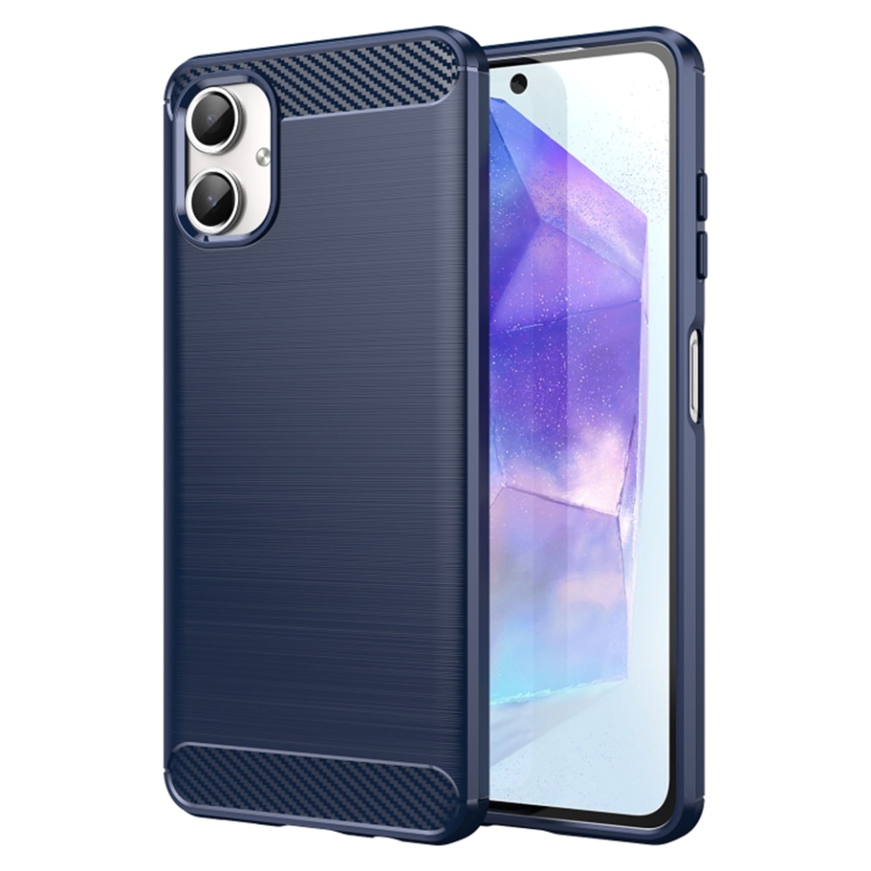 Husa pentru Samsung Galaxy A06 din Silicon Premium, Slim, cu textura Fibra Carbon - Albastru