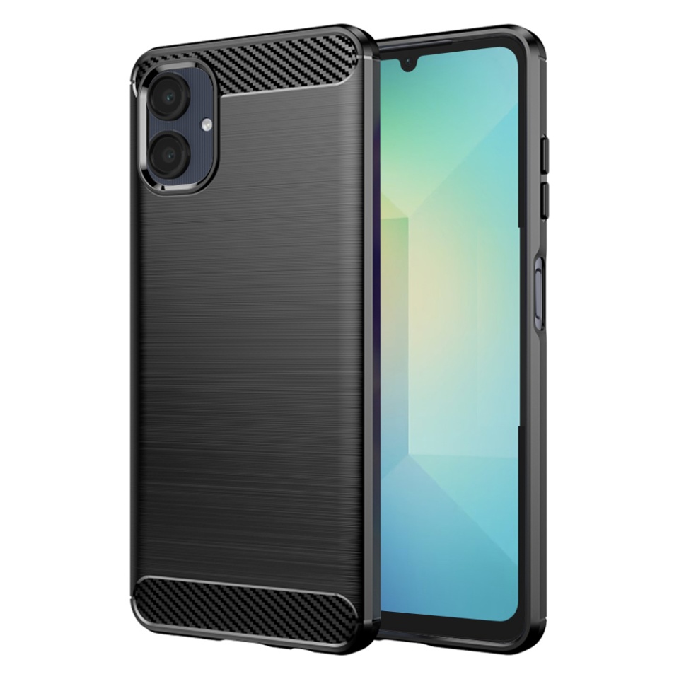 Husa pentru Samsung Galaxy A06, SKYDDAR INNOVATION, Carbon Silicone, din Silicon Slim, cu textura Fibra Carbon, set cu sticker, Negru