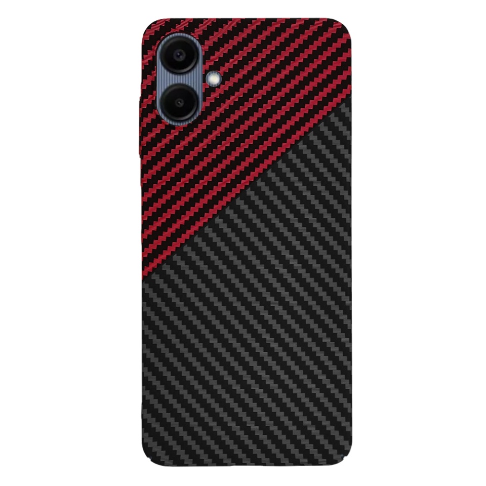 Husa pentru Samsung Galaxy A06, SKYDDAR INNOVATION, textura carbon, Carbonite FiberShell, Rosu inchis, set cu sticker - 2 | YEO