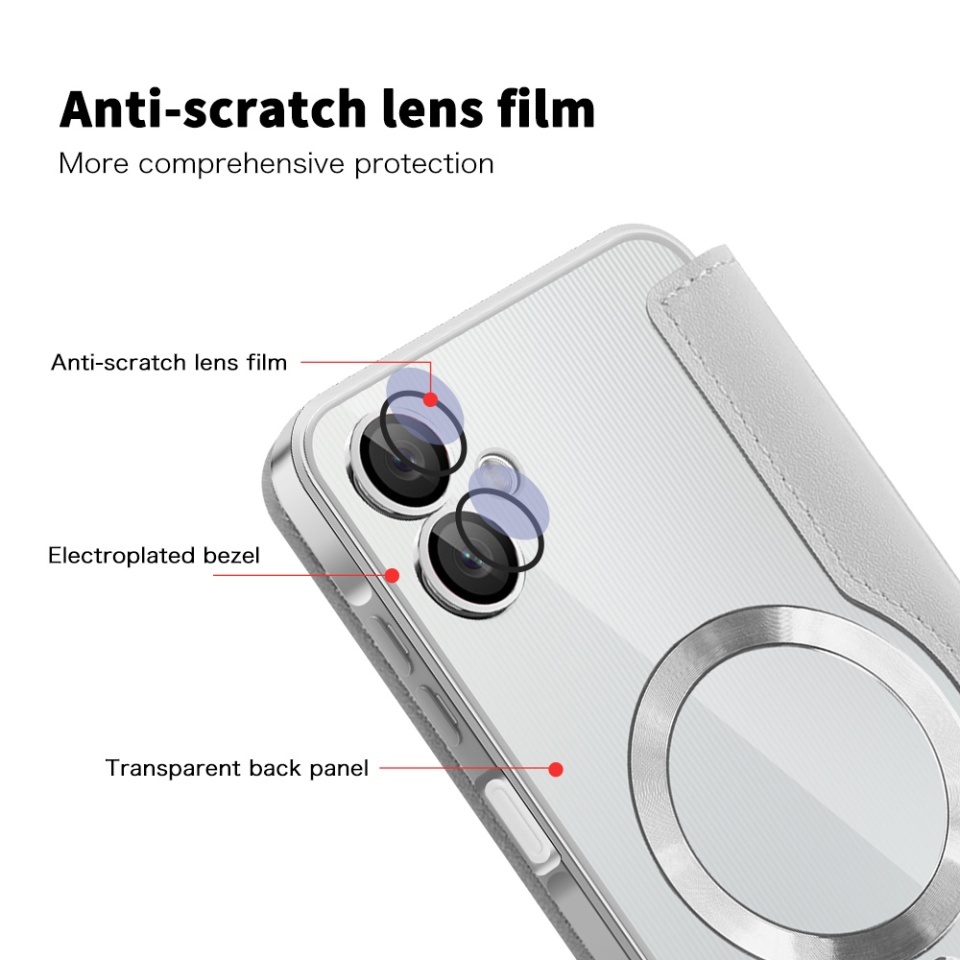 Husa pentru Samsung Galaxy A06 tip carte, SKYDDAR INOVATION, SmartMag Book, Magsafe, RFiD, Suport Carduri, set cu sticker, Gri - 2 | YEO