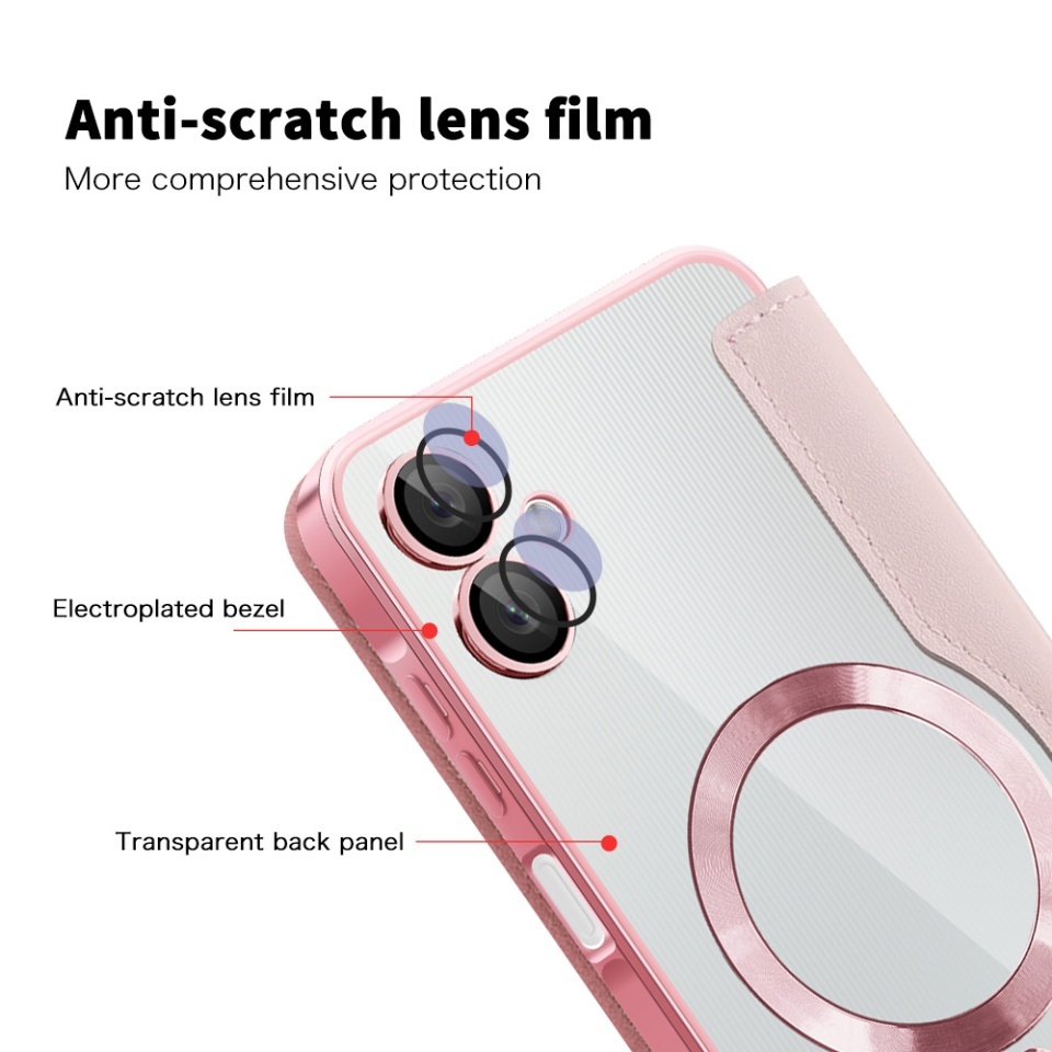 Husa pentru Samsung Galaxy A06 tip carte, SKYDDAR INOVATION, SmartMag Book, Magsafe, RFiD, Suport Carduri, set cu sticker, Roz - 2 | YEO