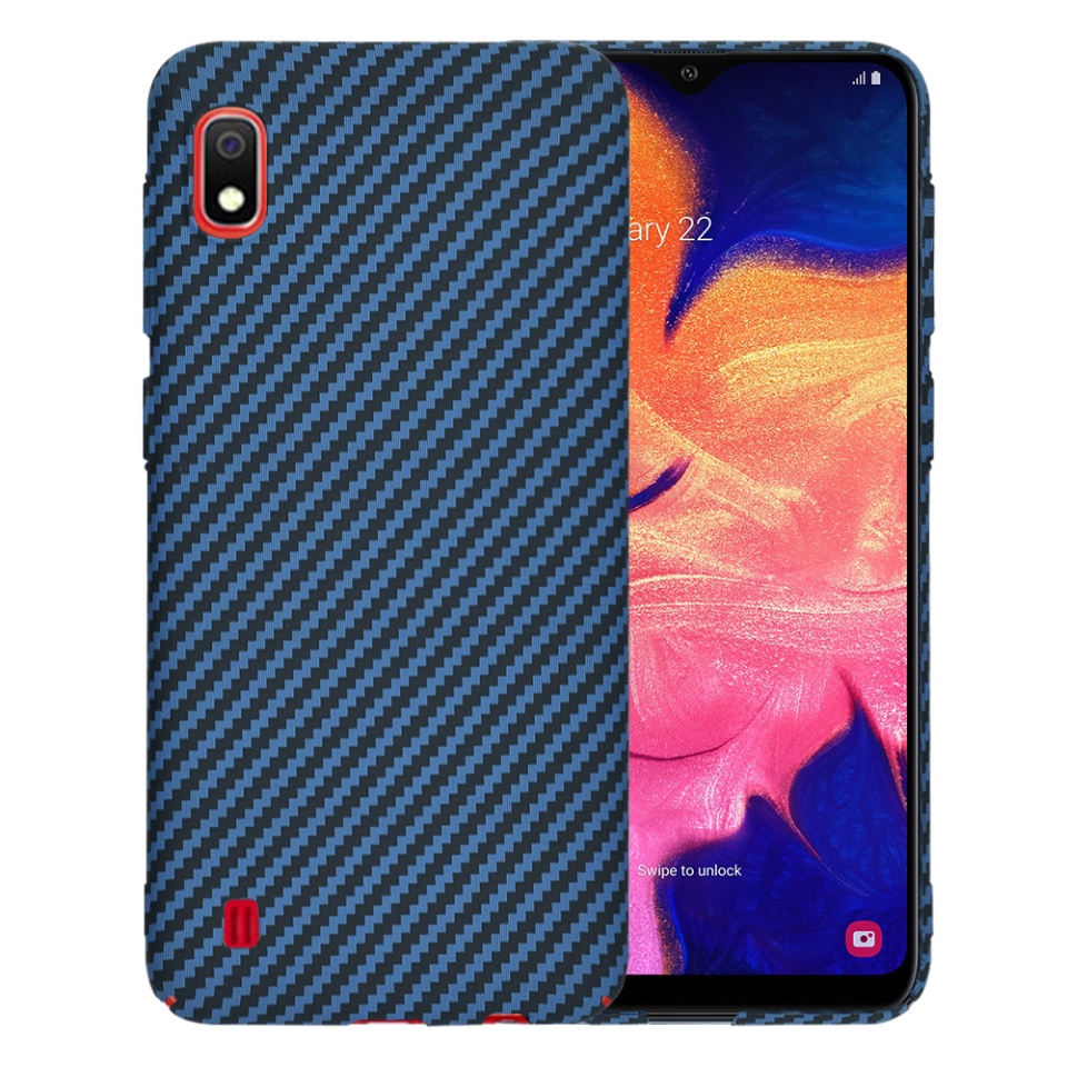 Husa pentru Samsung Galaxy A10, Finisaj Premium cu Textura de Carbon, Design Elegant, SKDR CarbonFlex - Cyan