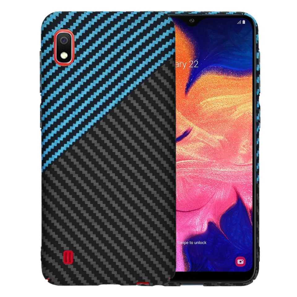 Husa pentru Samsung Galaxy A10, SKYDDAR INNOVATION, textura carbon, Carbonite FiberShell, set cu sticker, Bleu,