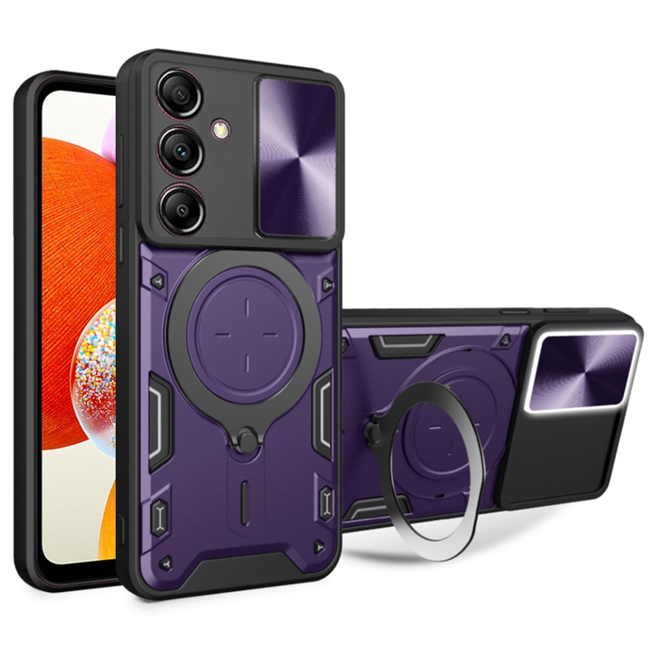 Husa pentru Samsung Galaxy A14 5G / Galaxy A14 4G, SKYDDAR INNOVATION, CamGuard Pro, Inel Magnetic, Protectie Camera, set cu sticker, Mov