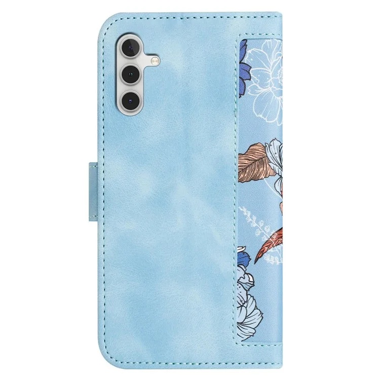 Husa pentru Samsung Galaxy A15 4G / Galaxy A15 5G din Piele Ecologică cu Design Floral, Protecție 360°, Stand Integrat, Buzunare pentru Carduri, SKDR Floral Wallet - Bleu - 1 | YEO