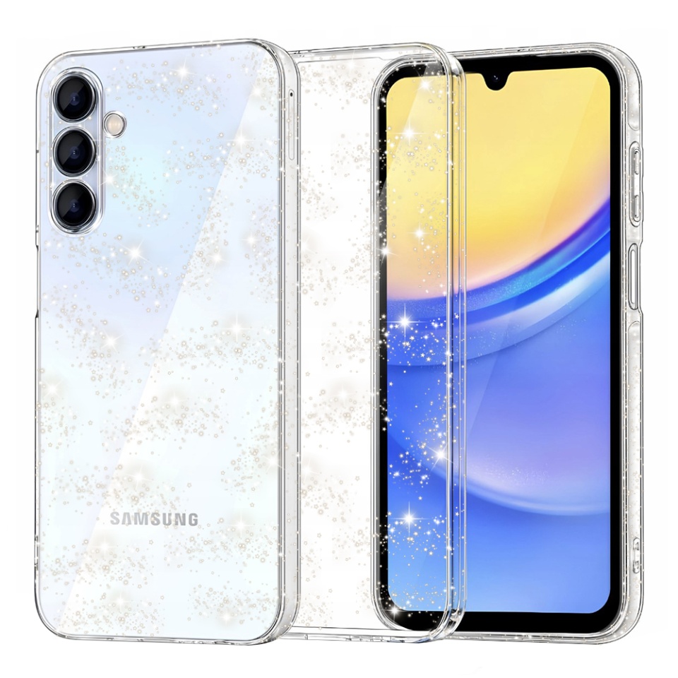 Husa pentru Samsung Galaxy A15 4G / Galaxy A15 5G, SKYDDAR INNOVATION, Shine, din Silicon TPU cu Sclipici, Design Elegant si Ultra Subtire, Transparenta, set cu sticker
