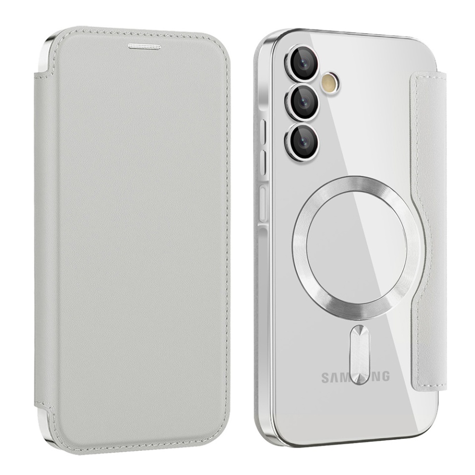 Husa pentru Samsung Galaxy A15 4G / Galaxy A15 5G tip carte, SKYDDAR INOVATION, SmartMag Book, Magsafe, RFiD, Suport Carduri, set cu sticker, Gri - 1 | YEO