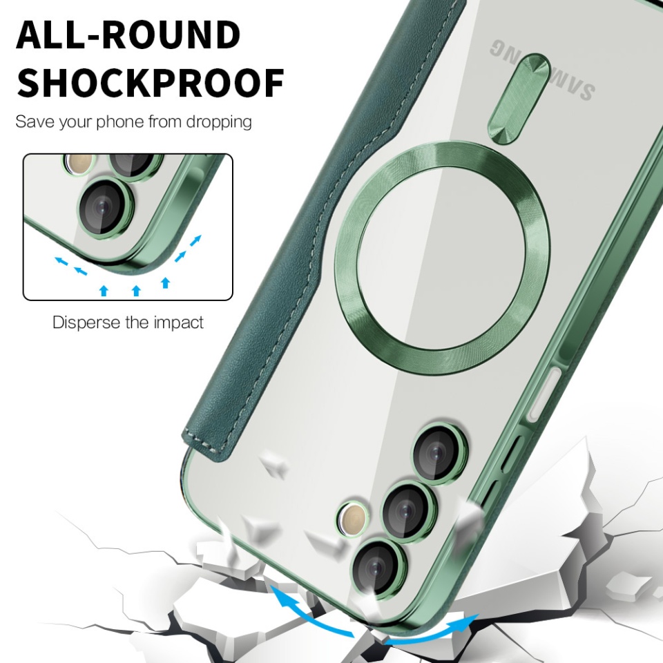 Husa pentru Samsung Galaxy A15 4G / Galaxy A15 5G tip carte, SKYDDAR INOVATION, SmartMag Book, Magsafe, RFiD, Suport Carduri, set cu sticker, Verde - 3 | YEO