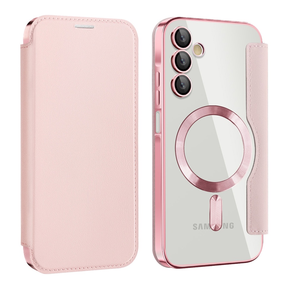 Husa pentru Samsung Galaxy A15 4G / Galaxy A15 5G tip carte, SKYDDAR INOVATION, SmartMag Book, Magsafe, RFiD, Suport Carduri, set cu sticker, Roz - 1 | YEO