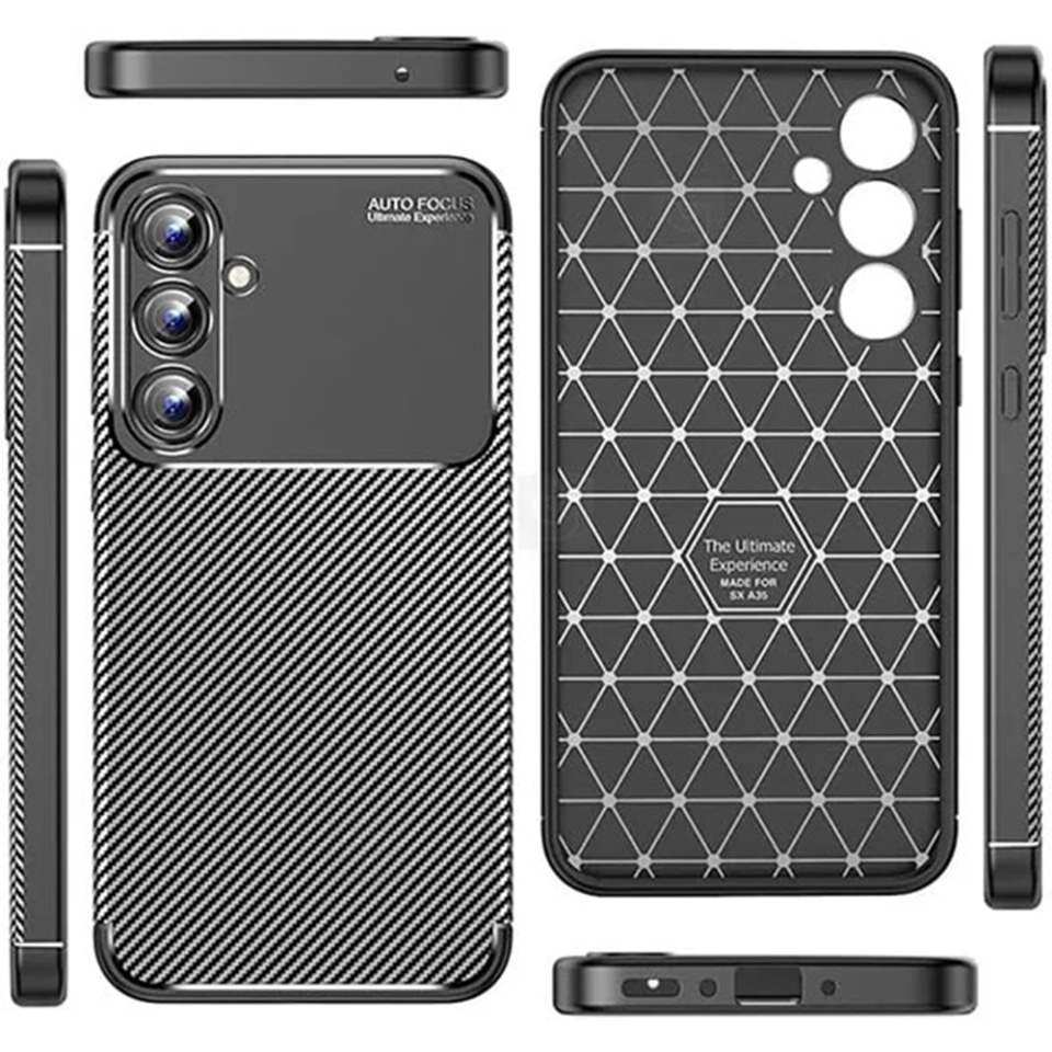 Husa pentru Samsung Galaxy A16 4G / Galaxy A16 5G, SKYDDAR INNOVATION, CarbonFiber, Antisoc, Negru, set cu sticker - 2 | YEO