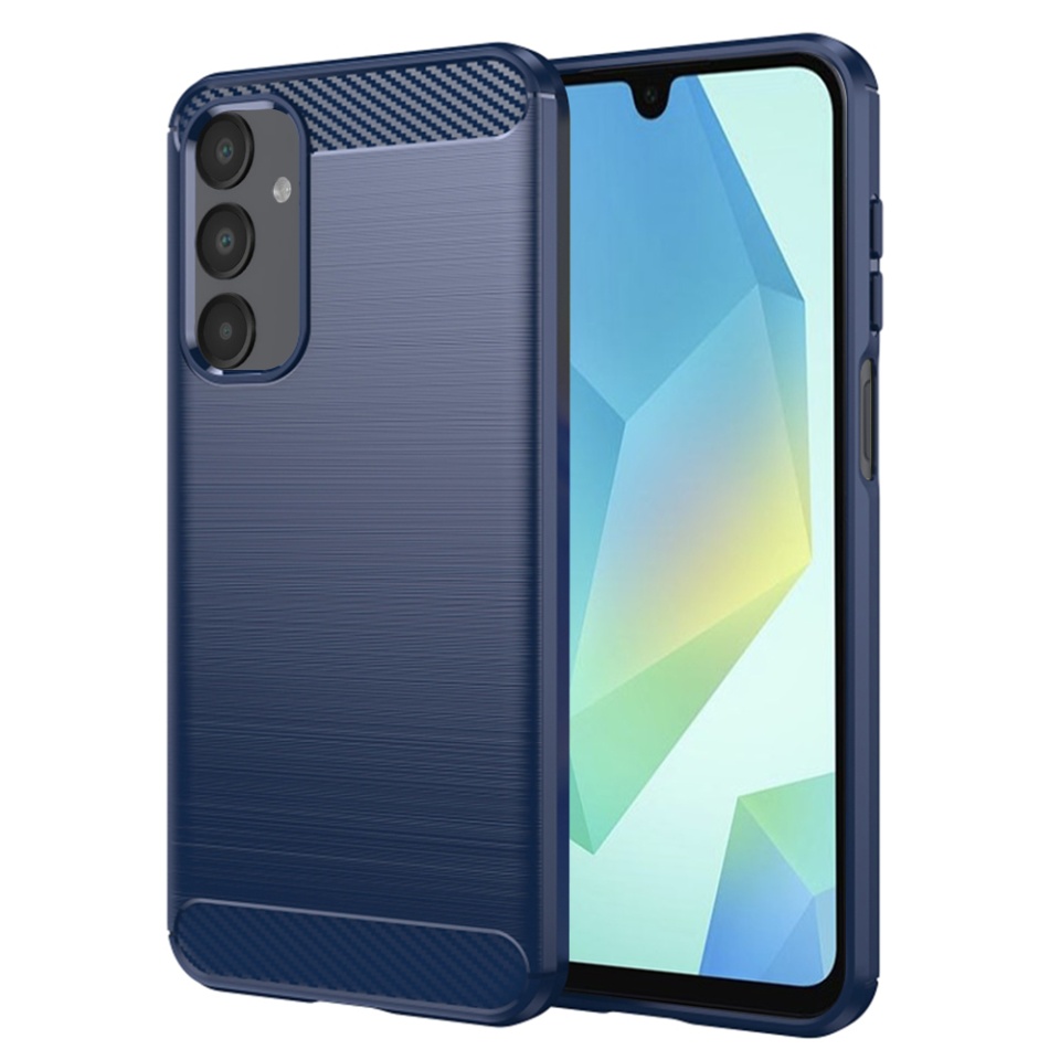 Husa pentru Samsung Galaxy A16 4G / Galaxy A16 5G, SKYDDAR INNOVATION, Carbon Silicone, din Silicon Premium, Slim, cu textura Fibra Carbon, Albastru, set cu sticker