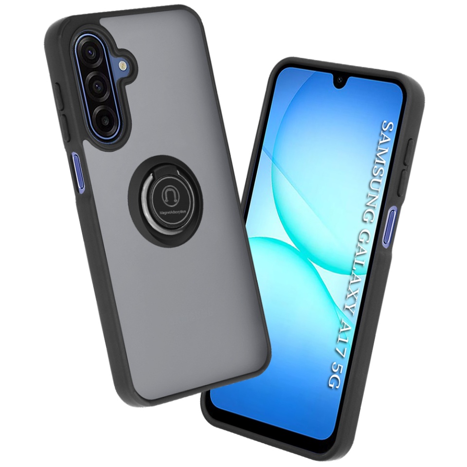 Husa pentru Samsung Galaxy A17 5G, SKYDDAR INNOVATION, Glinth cu Inel Rotativ 360° Magnetic, set cu sticker, Negru