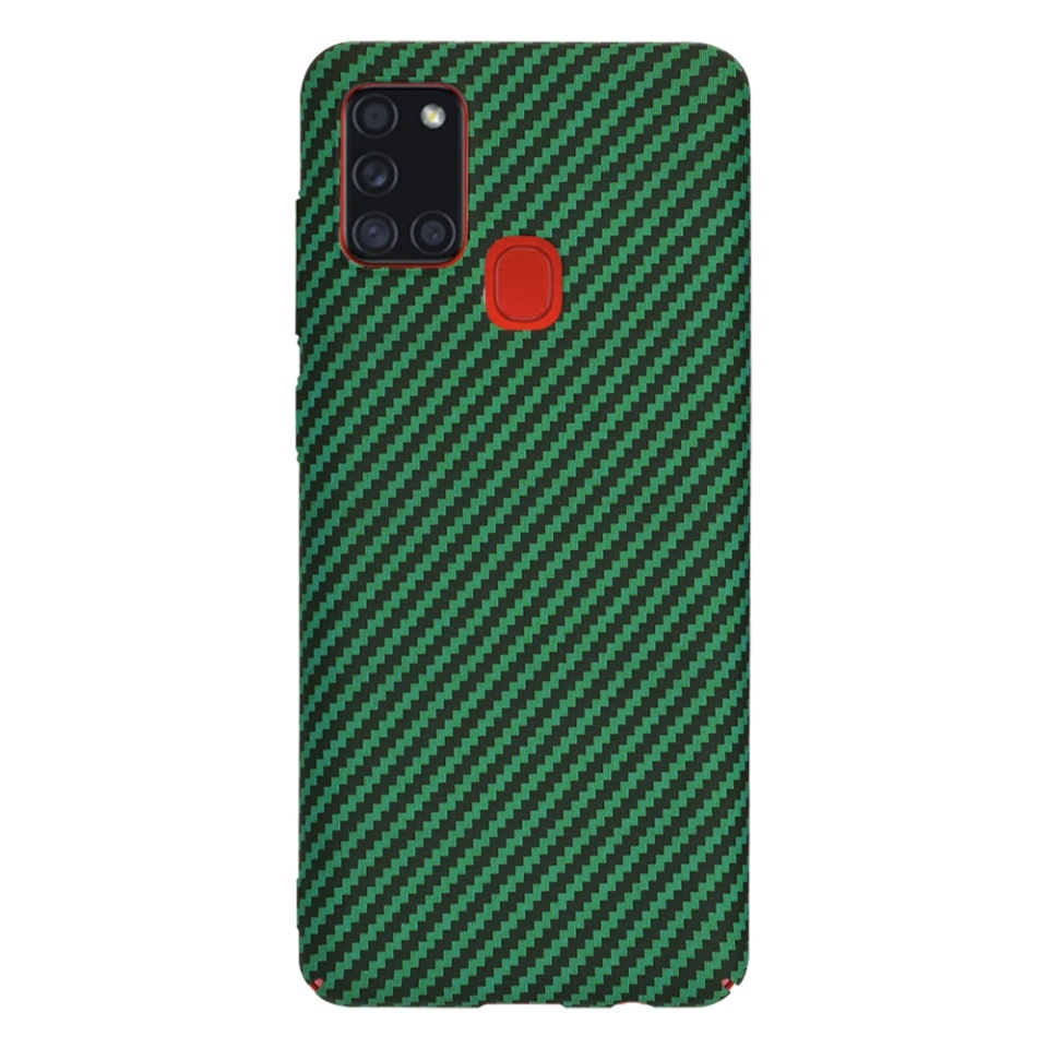 Husa pentru Samsung Galaxy A21s, SKYDDAR INNOVATION, textura carbon, Carbonite FiberShell, set cu sticker, Verde, - 2 | YEO
