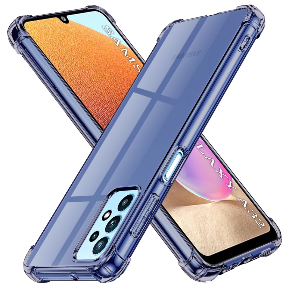 Husa pentru Samsung Galaxy A32 4G, SKYDDAR INNOVATION, Shockproof Clear Silicone, Silicon Slim, set cu sticker, Fumuriu