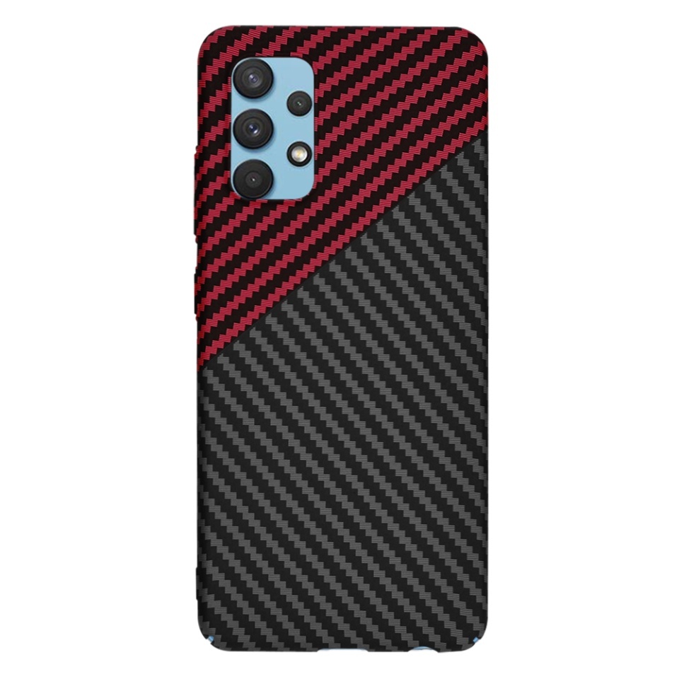 Husa pentru Samsung Galaxy A32 4G, SKYDDAR INNOVATION, textura carbon, Carbonite FiberShell, set cu sticker, Rosu inchis, - 2 | YEO