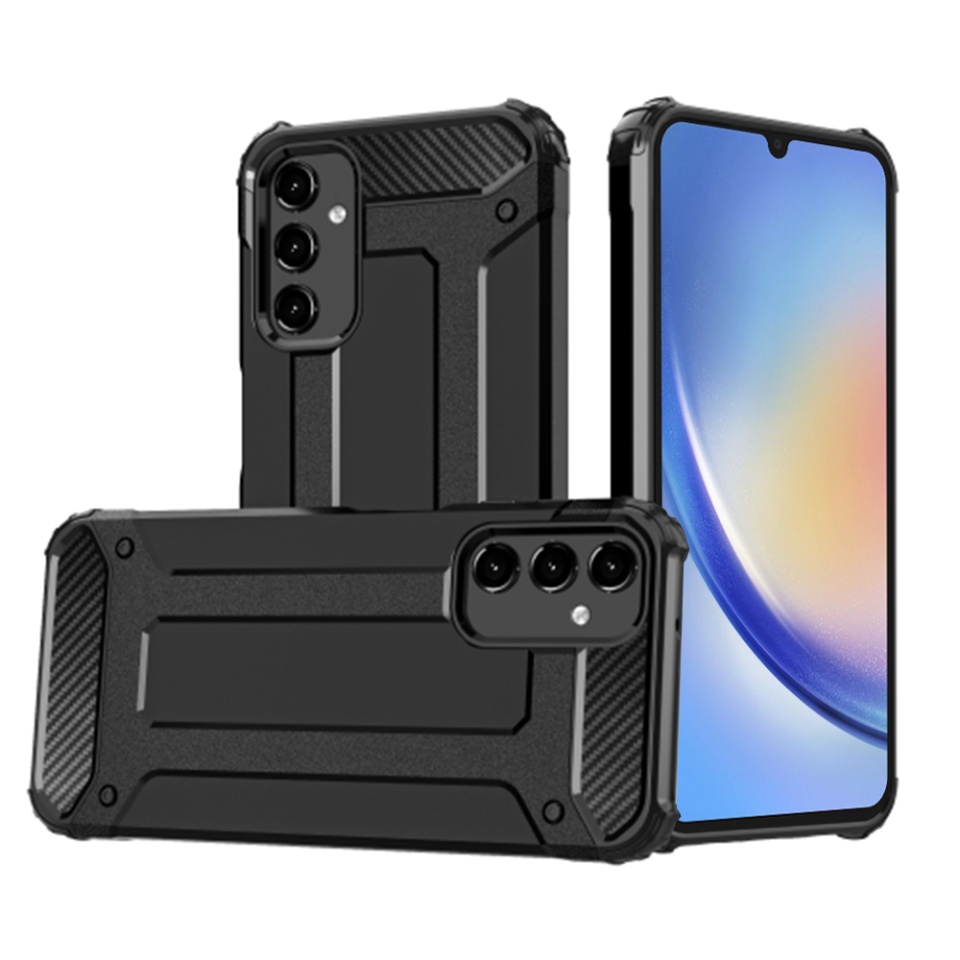 Husa pentru Samsung Galaxy A34 5G, SKYDDAR INNOVATION, Hybrid Armor, din Plastic Dur, Margini Cauciucate, Antisoc, set cu sticker, Negru