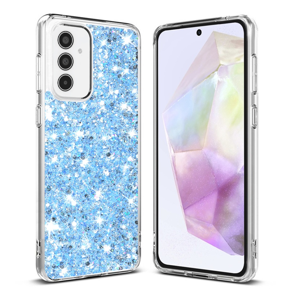 Husa pentru Samsung Galaxy A35 5G , Fundal Detasabil, din Silicon cu Sclipici, Design Stralucitor, Protectie Completa - Bleu