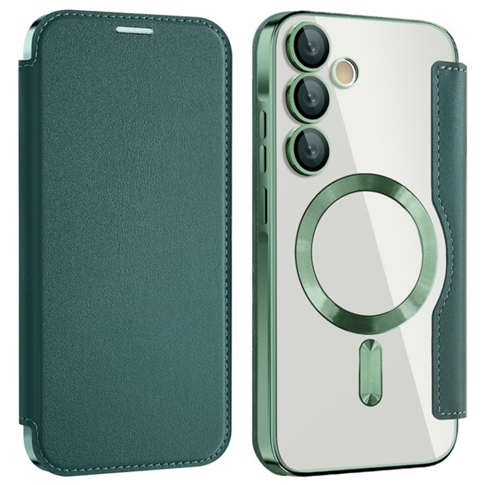 Husa pentru Samsung Galaxy A35 5G tip carte, SKYDDAR INOVATION, SmartMag Book, Magsafe, RFiD, Suport Carduri, set cu sticker, Verde - 1 | YEO