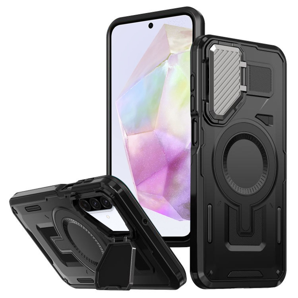 Husa pentru Samsung Galaxy A36 5G, SKYDDAR INNOVATION, CamVault MagSafe cu Protectie Camera, set cu sticker, Negru