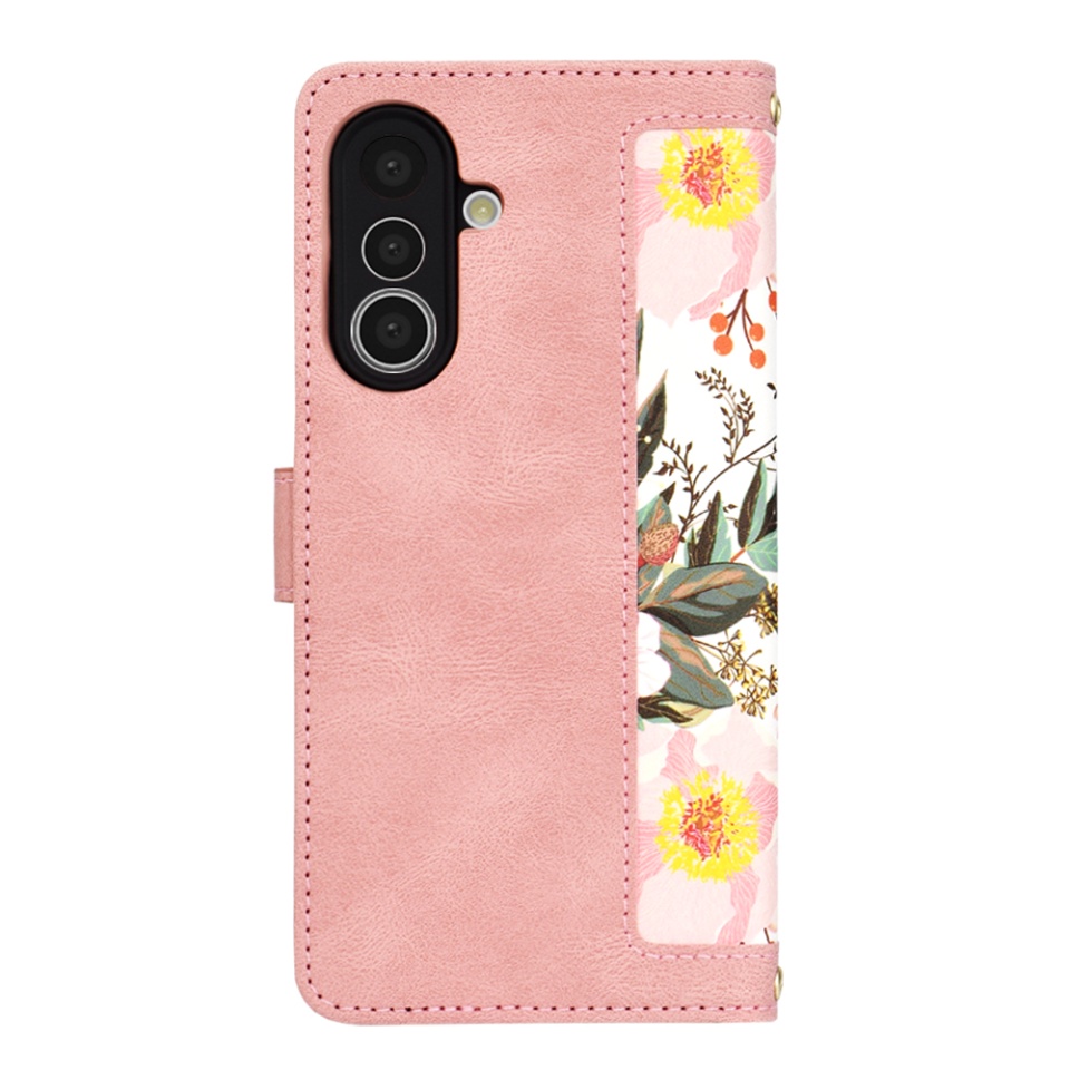 Husa pentru Samsung Galaxy A36 5G, SKYDDAR INNOVATION, Floral Wallet, din Piele Ecologică cu Design Floral, Protecție 360°, Stand Integrat, Buzunare pentru Carduri, Roz, set cu sticker - 2 | YEO