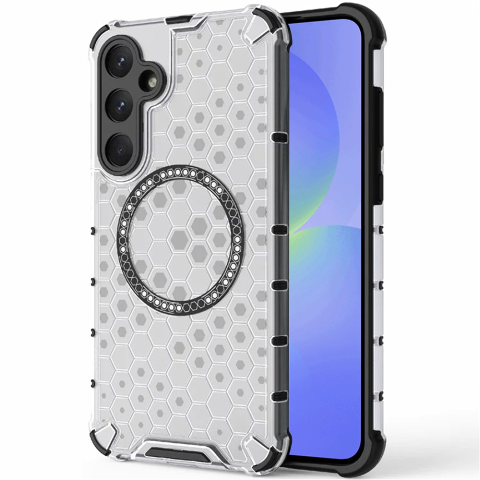 Husa pentru Samsung Galaxy A36 5G, SKYDDAR INNOVATION, HoneyComb Shield MagSafe, Alb, set cu sticker