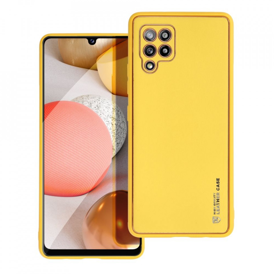 Husa pentru Samsung Galaxy A42 5G din piele ecologica, Skyddar Leather - Galben