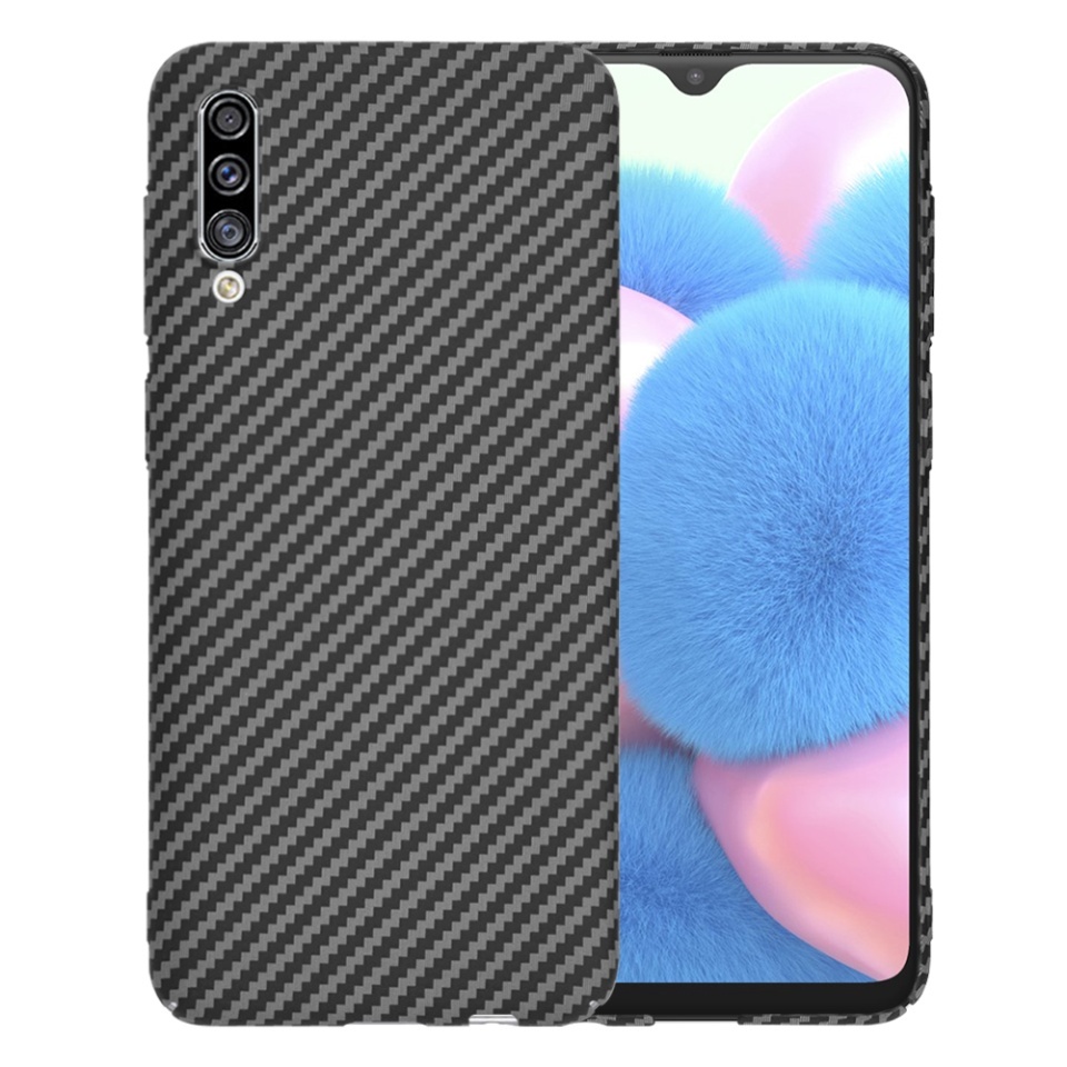 Husa pentru Samsung Galaxy A50 / Galaxy A30s / Galaxy A50s, SKYDDAR INNOVATION, textura carbon, Carbonite FiberShell, set cu sticker, Negru,