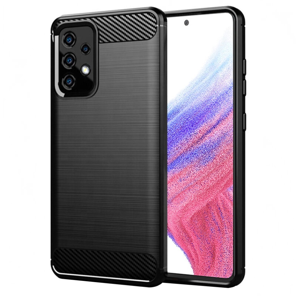 Husa pentru Samsung Galaxy A53 5G, SKYDDAR INNOVATION, Carbon Silicone, din Silicon Slim, cu textura Fibra Carbon, set cu sticker, Negru