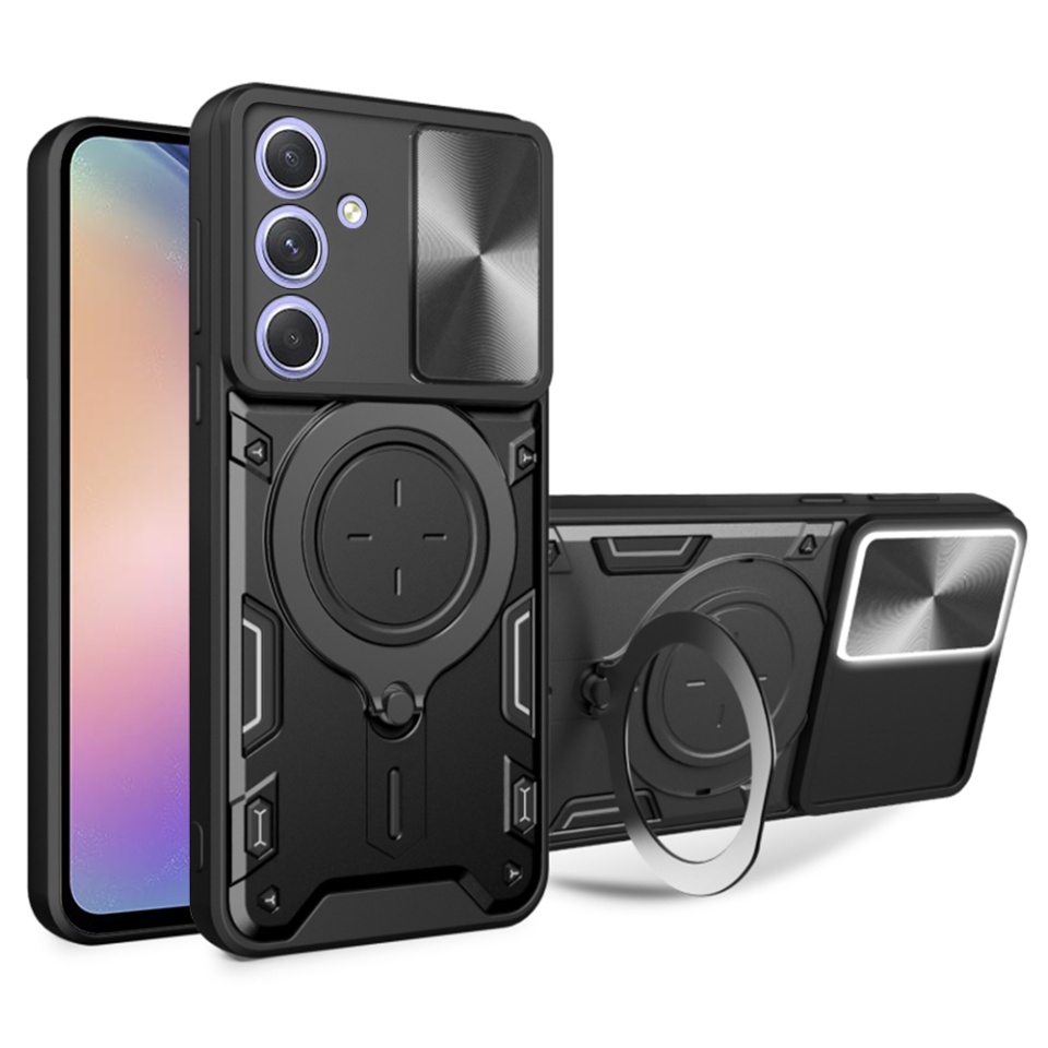 Husa pentru Samsung Galaxy A54, SKYDDAR INNOVATION, CamGuard Pro, Inel Magnetic, Protectie Camera, set cu sticker, Negru