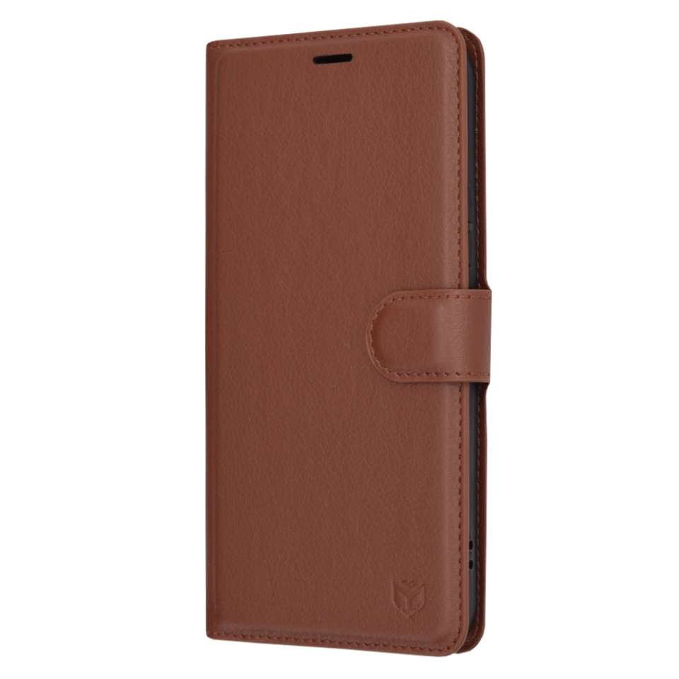 Husa pentru Samsung Galaxy A54, SKYDDAR INNOVATION, Leather Folio tip Carte, cu Portofel Interior, Finisaje Premium, set cu sticker, Maro - 3 | YEO