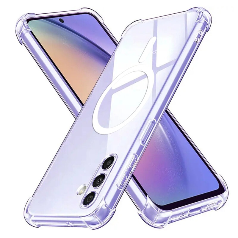 Husa pentru Samsung Galaxy A54, SKYDDAR INNOVATION, Shockproof MagSafe, Transparenta, set cu sticker
