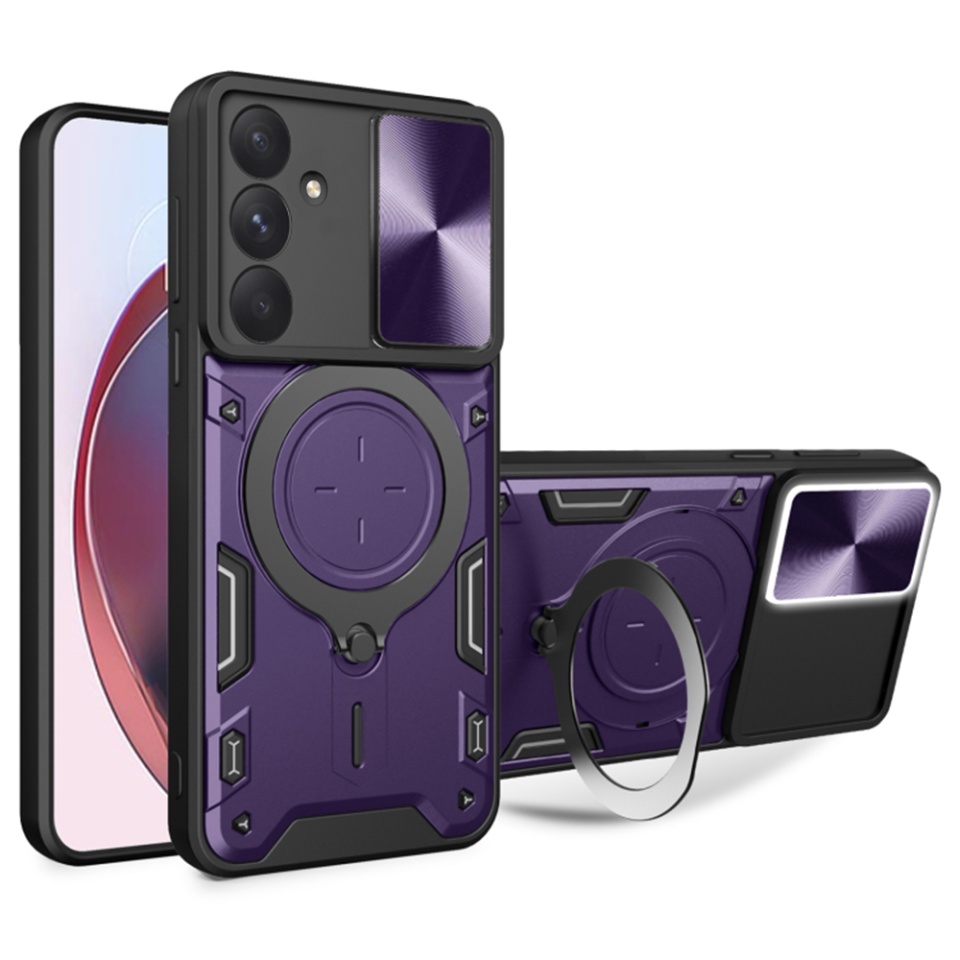 Husa pentru Samsung Galaxy A55 5G, cu inel magnetic si suport ajustabil, protecție completa camera, SKDR SafeCover - Mov