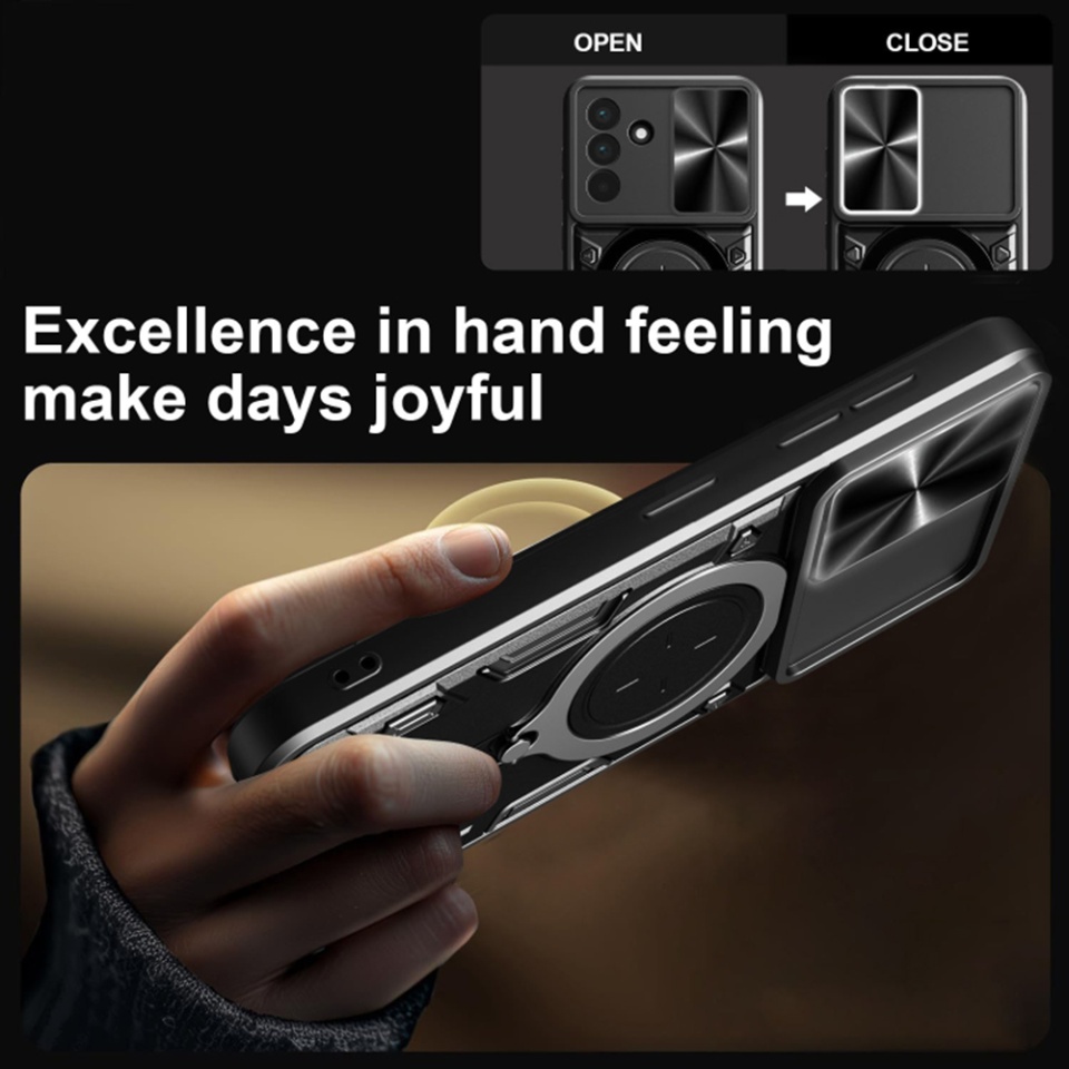 Husa pentru Samsung Galaxy A56 5G, cu inel magnetic si suport ajustabil, protectie completa camera, SKDR SafeCover - Negru - 1 | YEO