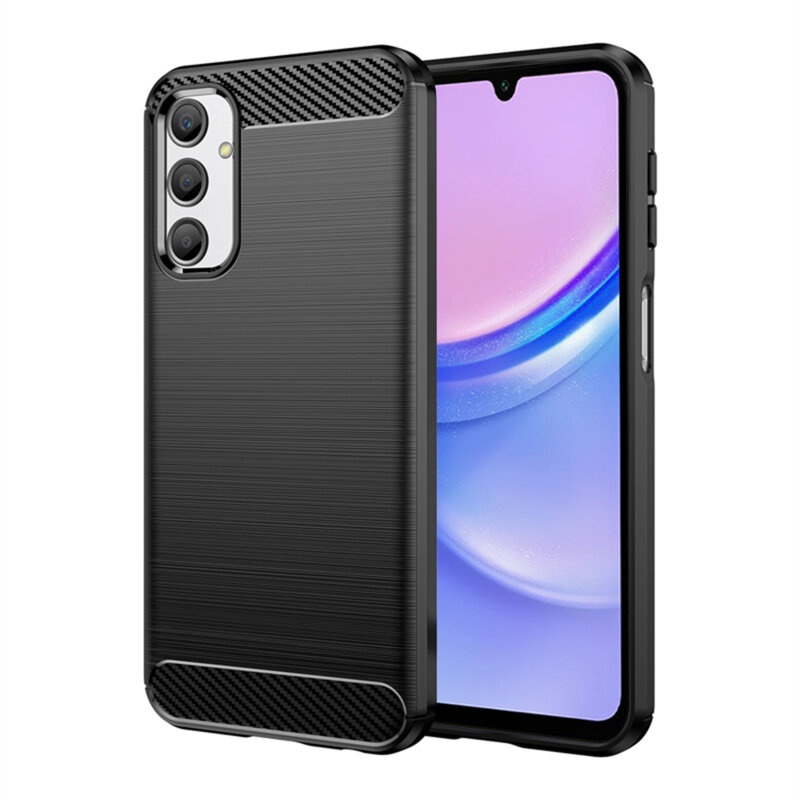 Husa pentru Samsung Galaxy A56 5G din Silicon Premium, Slim, cu textura Fibra Carbon - Negru