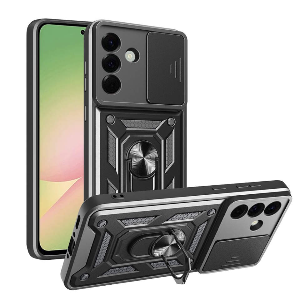 Husa pentru Samsung Galaxy A56 5G, SKYDDAR INNOVATION, CamShield, Negru, set cu sticker