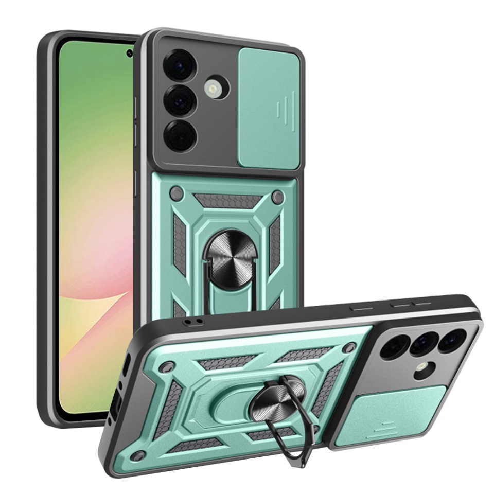 Husa pentru Samsung Galaxy A56 5G, SKYDDAR INNOVATION, CamShield, Verde, set cu sticker