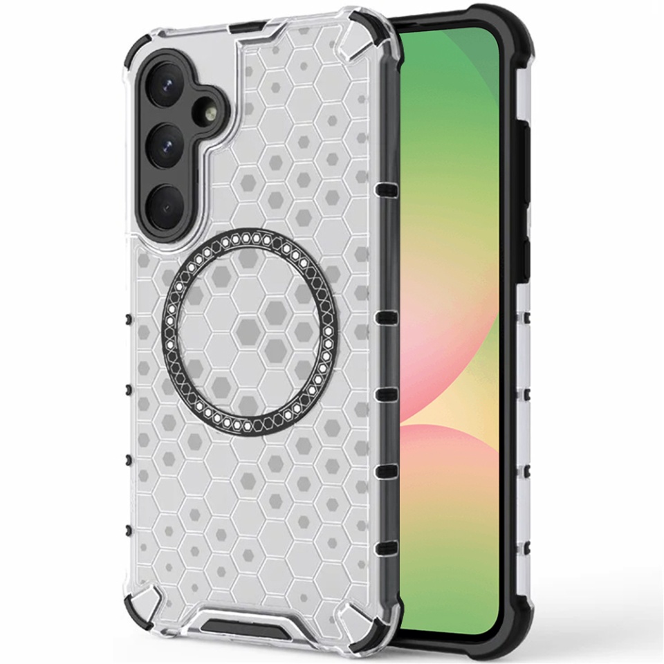 Husa pentru Samsung Galaxy A56 5G, SKYDDAR INNOVATION, HoneyComb Shield MagSafe, Alb, set cu sticker