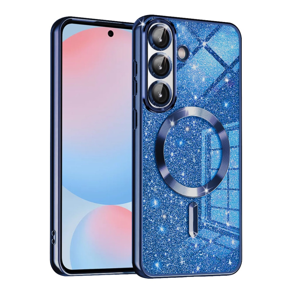 Husa pentru Samsung Galaxy A56 5G, SKYDDAR INNOVATION, Luxury Glitter Magsafe, Antisoc, Fundal Detasabil 2-in-1, Margini Ridicate, set cu sticker, Albastru