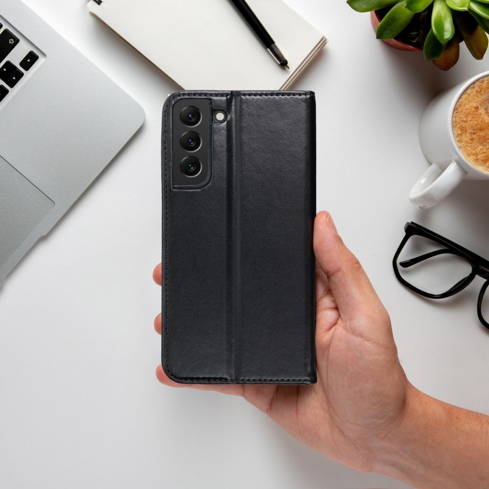 Husa pentru Samsung Galaxy A56 5G tip carte, SKYDDAR INNOVATION, cu Portofel Interior, Protectie la socuri, smart magneto, Negru , set cu sticker - 3 | YEO