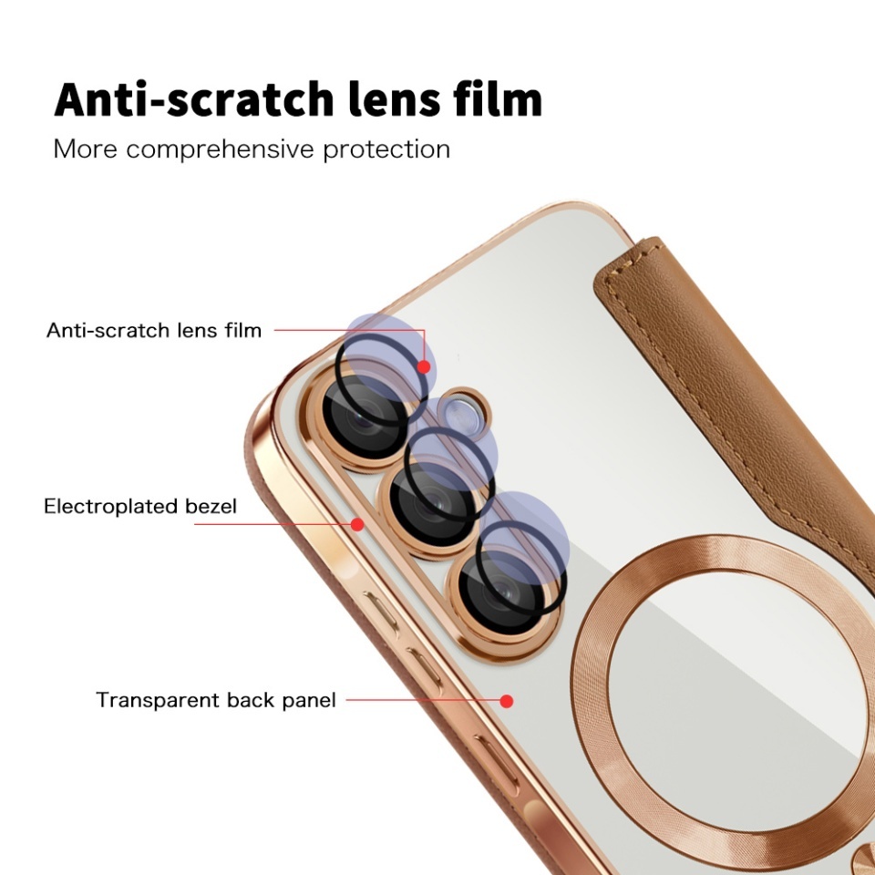 Husa pentru Samsung Galaxy A56 5G tip carte, SKYDDAR INOVATION, SmartMag Book, Magsafe, RFiD, Suport Carduri, set cu sticker, Maro - 2 | YEO
