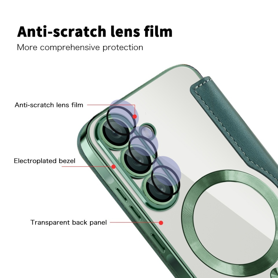 Husa pentru Samsung Galaxy A56 5G tip carte, SKYDDAR INOVATION, SmartMag Book, Magsafe, RFiD, Suport Carduri, set cu sticker, Verde - 2 | YEO