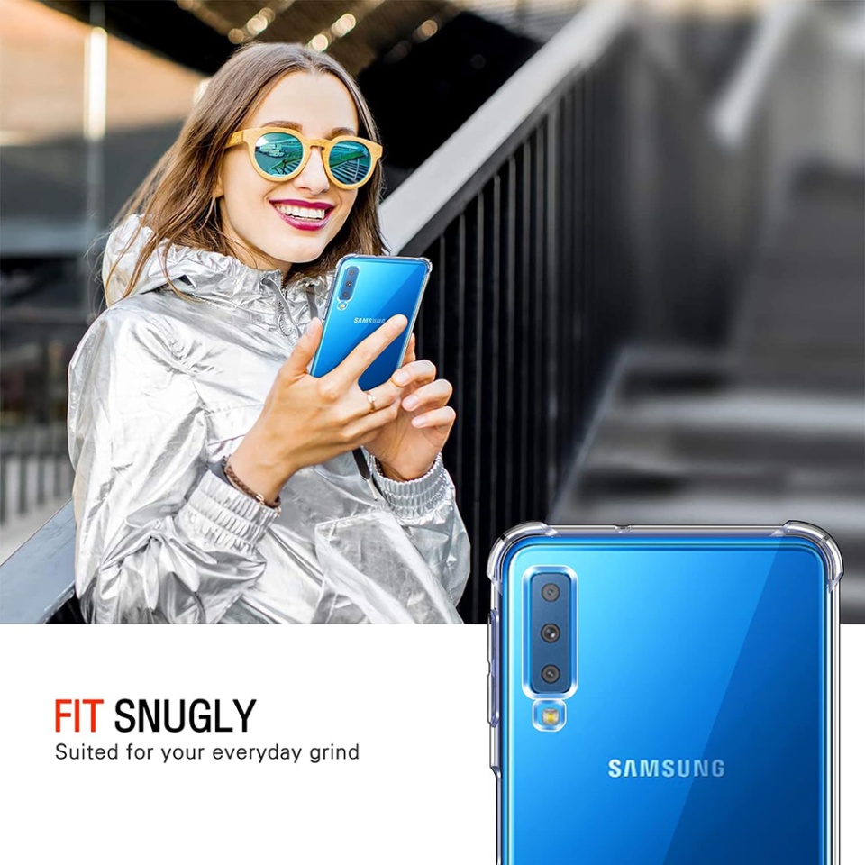 Husa pentru Samsung Galaxy A7 2018 , SKYDDAR INNOVATION, Shockproof Clear din Silicon Slim, Transparenta, set cu sticker - 3 | YEO