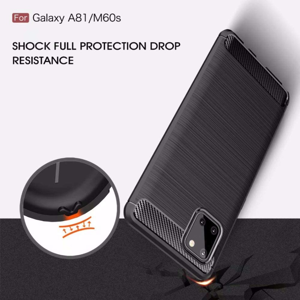 Husa pentru Samsung Galaxy Note 10 Lite, SKYDDAR INNOVATION, Carbon Silicone, din Silicon Slim, cu textura Fibra Carbon, set cu sticker, Negru - 3 | YEO