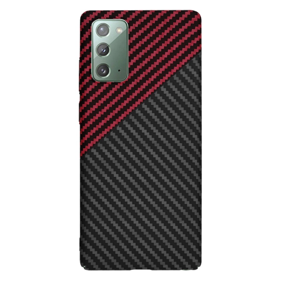 Husa pentru Samsung Galaxy Note 20 / Galaxy Note 20 5G, SKYDDAR INNOVATION, textura carbon, Carbonite FiberShell, set cu sticker, Rosu inchis, - 2 | YEO