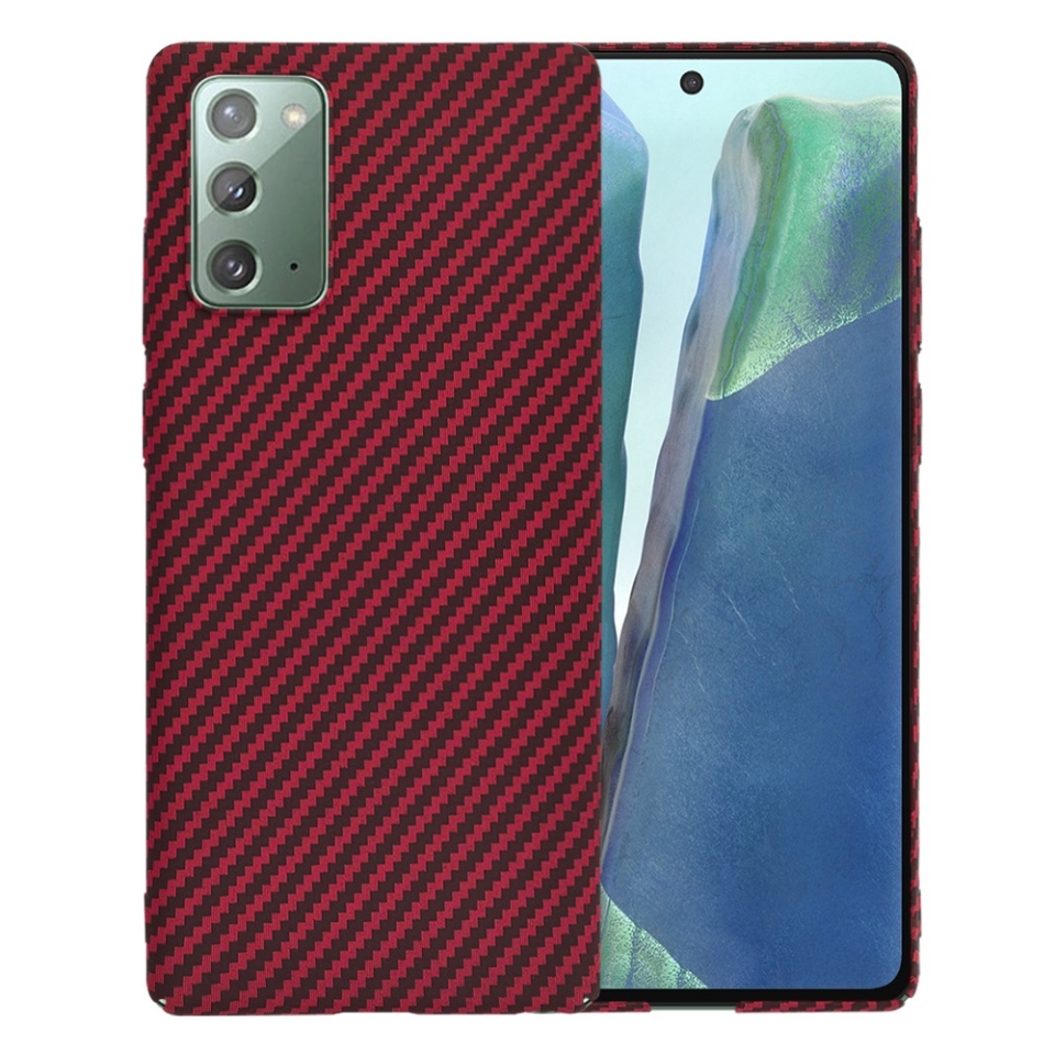 Husa pentru Samsung Galaxy Note 20 / Galaxy Note 20 5G, SKYDDAR INNOVATION, textura carbon, Carbonite FiberShell, set cu sticker, Rosu,
