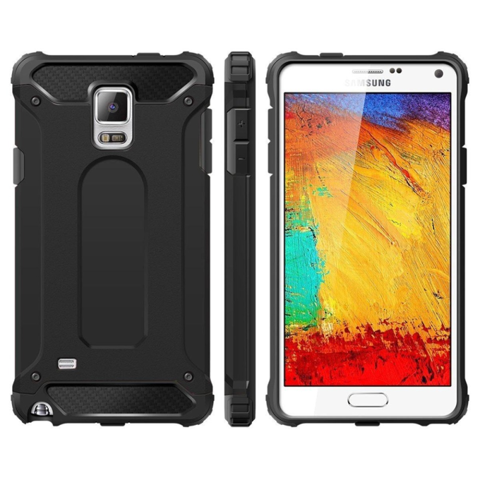 Husa pentru Samsung Galaxy Note 4 N910, SKYDDAR INNOVATION, Hybrid Armor, din Plastic Dur, Margini Cauciucate, Antisoc, set cu sticker, Negru - 2 | YEO