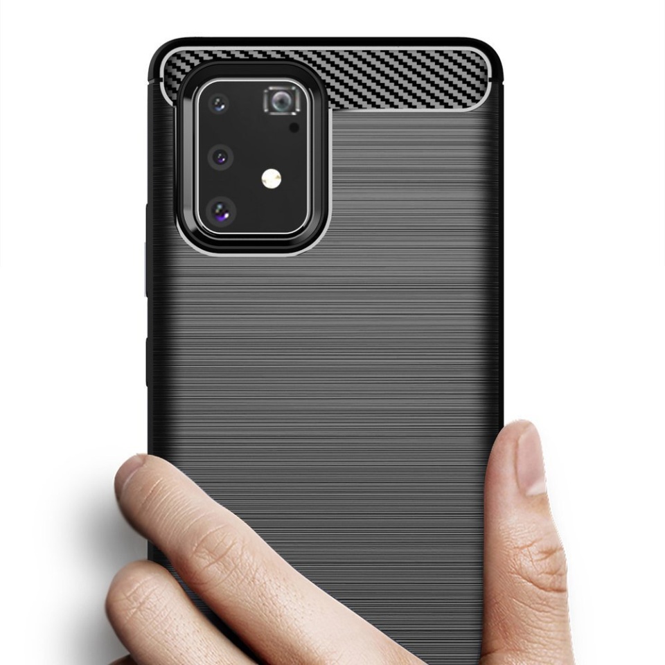 Husa pentru Samsung Galaxy S10 Lite, SKYDDAR INNOVATION, Carbon Silicone, din Silicon Slim, cu textura Fibra Carbon, set cu sticker, Negru - 3 | YEO
