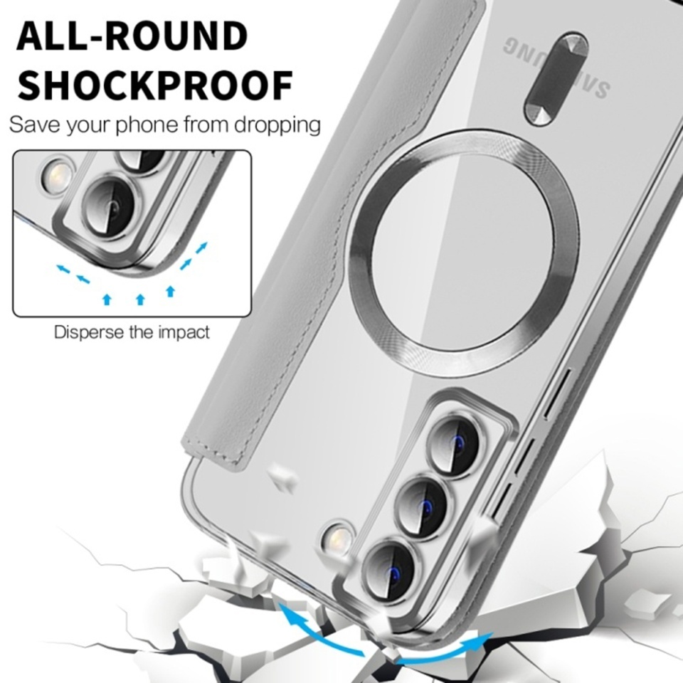 Husa pentru Samsung Galaxy S22 5G tip carte, SKYDDAR INOVATION, SmartMag Book, Magsafe, RFiD, Suport Carduri, set cu sticker, Gri - 3 | YEO