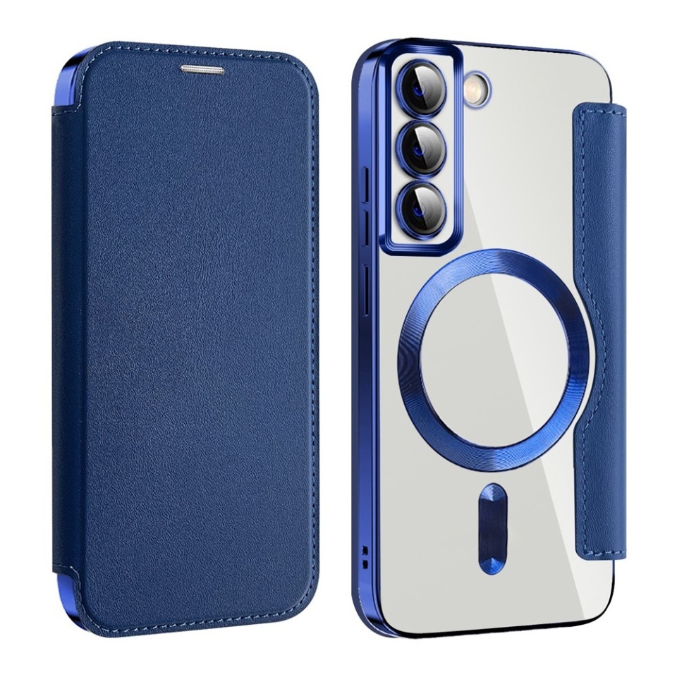 Husa pentru Samsung Galaxy S22 5G tip carte, SKYDDAR INOVATION, SmartMag Book, Magsafe, RFiD, Suport Carduri, set cu sticker, Albastru - 1 | YEO